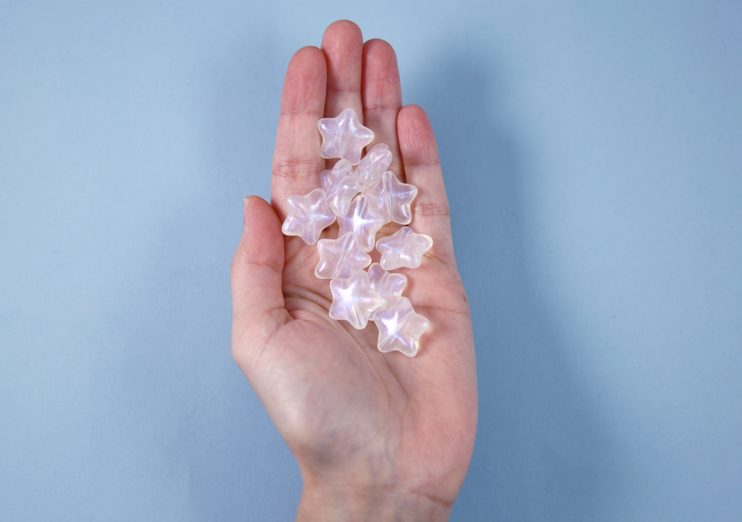 Star Beads - 20mm AB Iridescent Shimmer White Star Resin or Acrylic Beads - 20 pc set