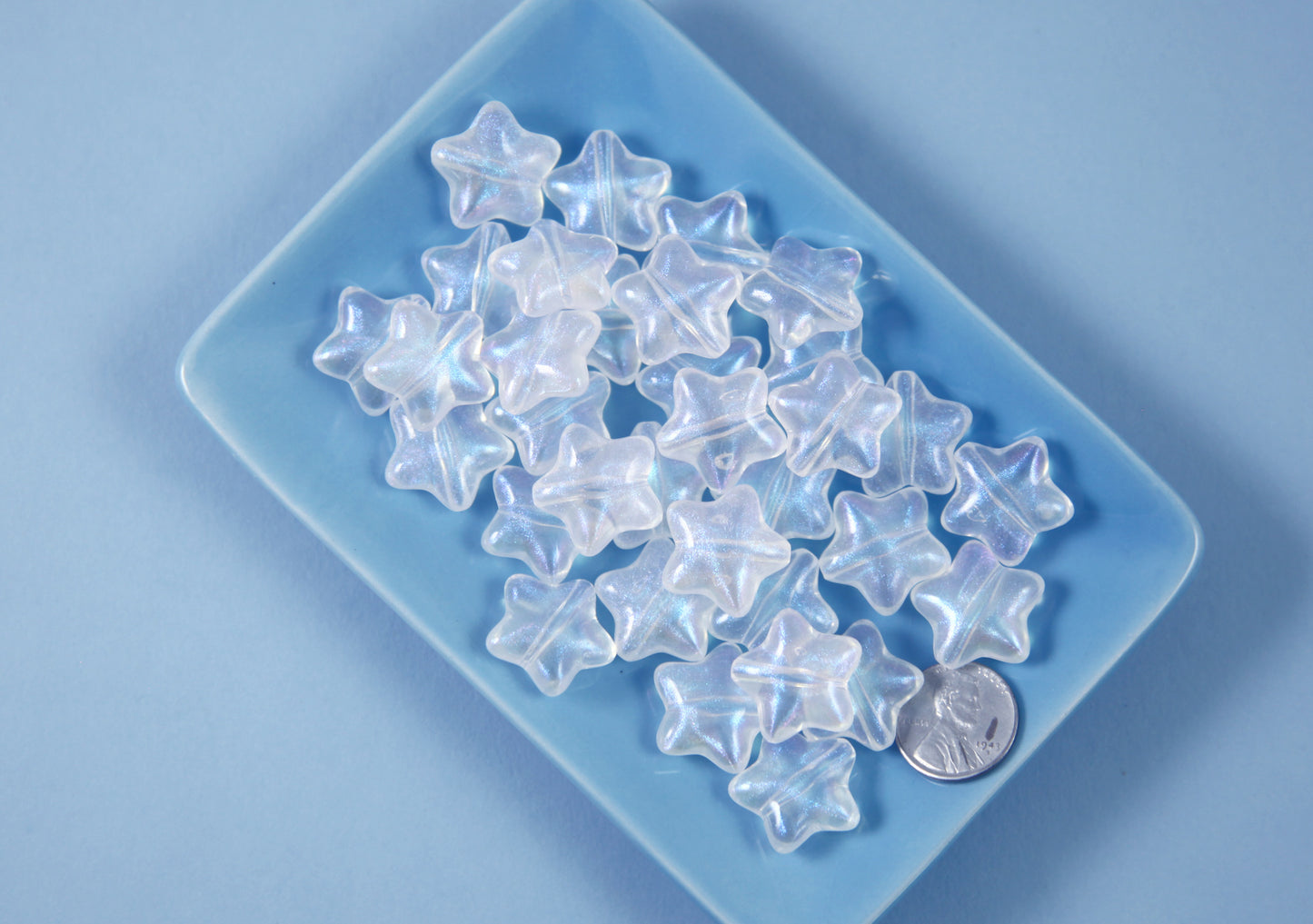 Star Beads - 20mm AB Iridescent Shimmer White Star Resin or Acrylic Beads - 20 pc set