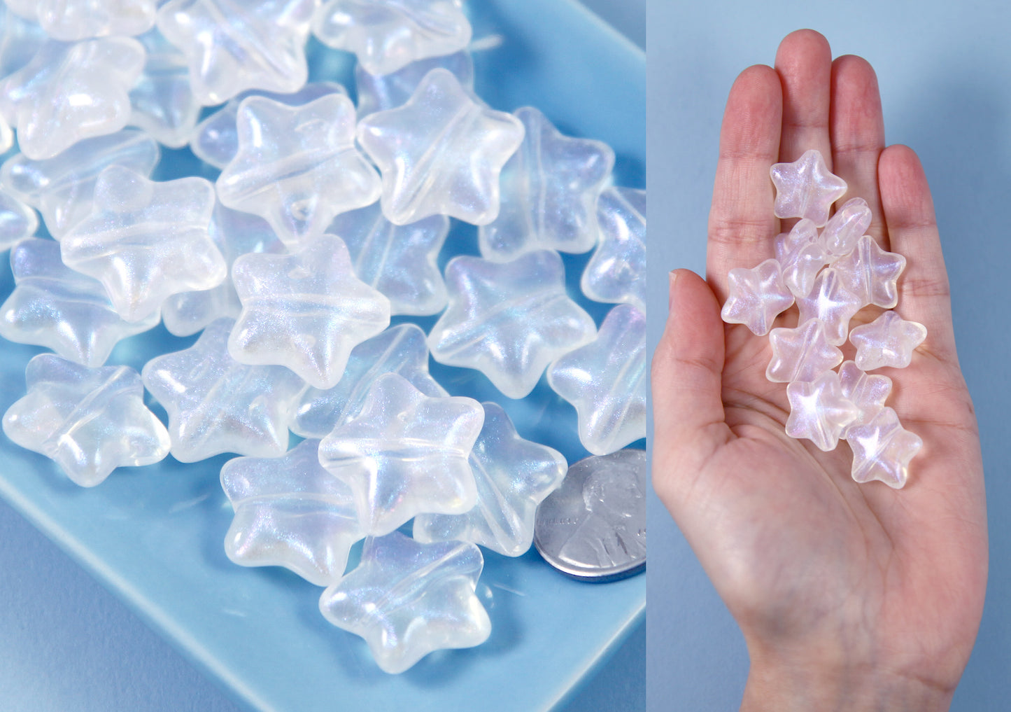 Star Beads - 20mm AB Iridescent Shimmer White Star Resin or Acrylic Beads - 20 pc set