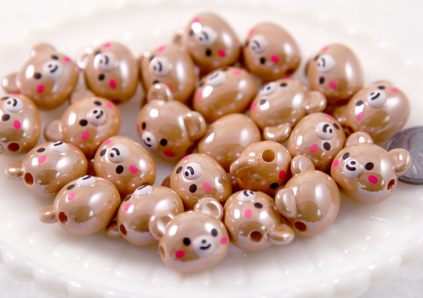 Cute Bear Beads - 20mm AB Brown Bear Resin or Acrylic Beads - 8 pc set