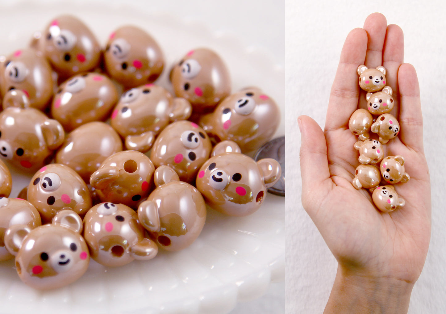 Cute Bear Beads - 20mm AB Brown Bear Resin or Acrylic Beads - 8 pc set