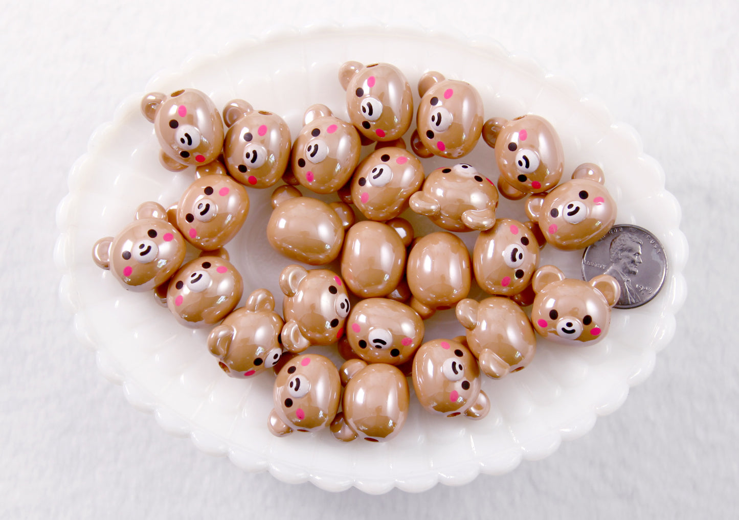 Cute Bear Beads - 20mm AB Brown Bear Resin or Acrylic Beads - 8 pc set