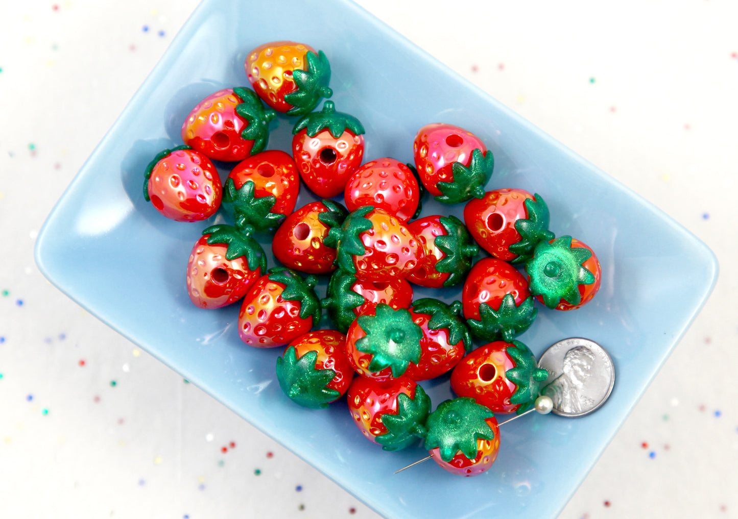 Strawberry Beads - 10 pieces - 20mm AB Strawberry Big 3D Opaque Acrylic or Resin Beads