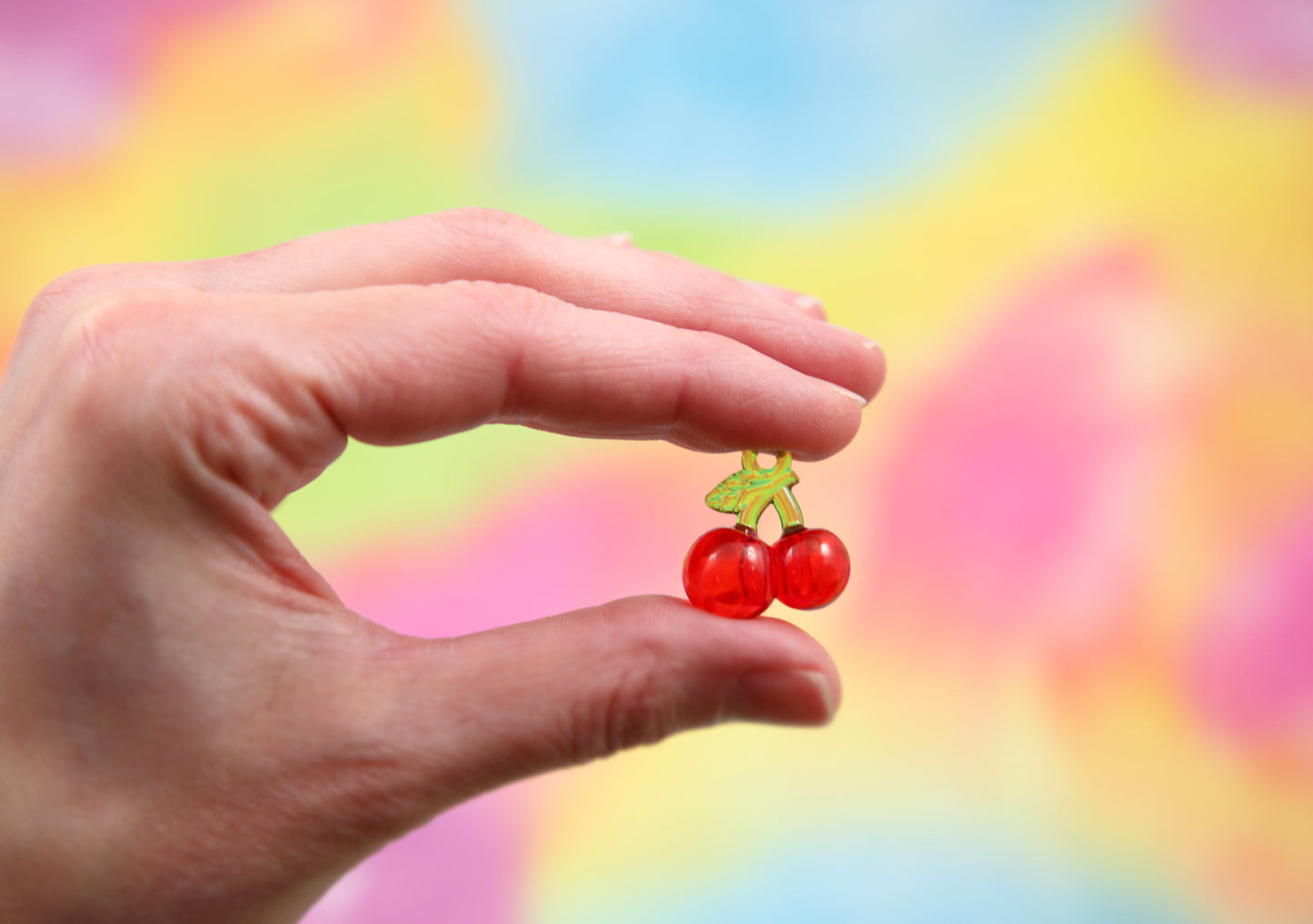 Small Cherry Charms - 12 pieces - 20mm Small Red Cherries Fake Fruit Charm Cherry Plastic Pendants