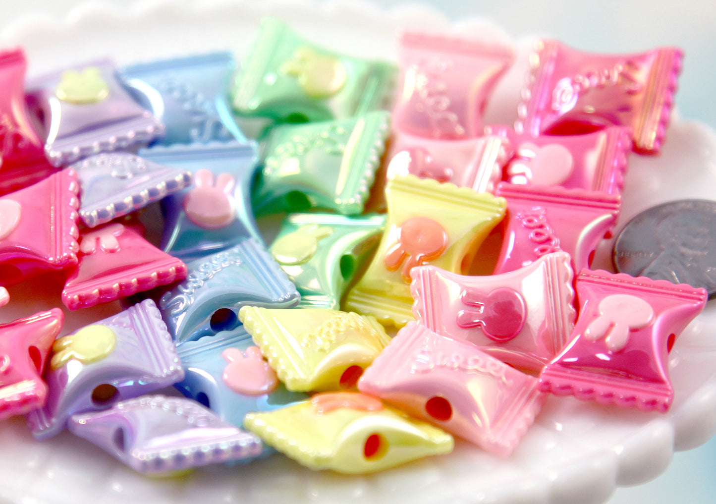 Candy Beads - 21mm Pastel AB Candies Wrapped Candy Shape Acrylic or Resin Beads - 18 pc set