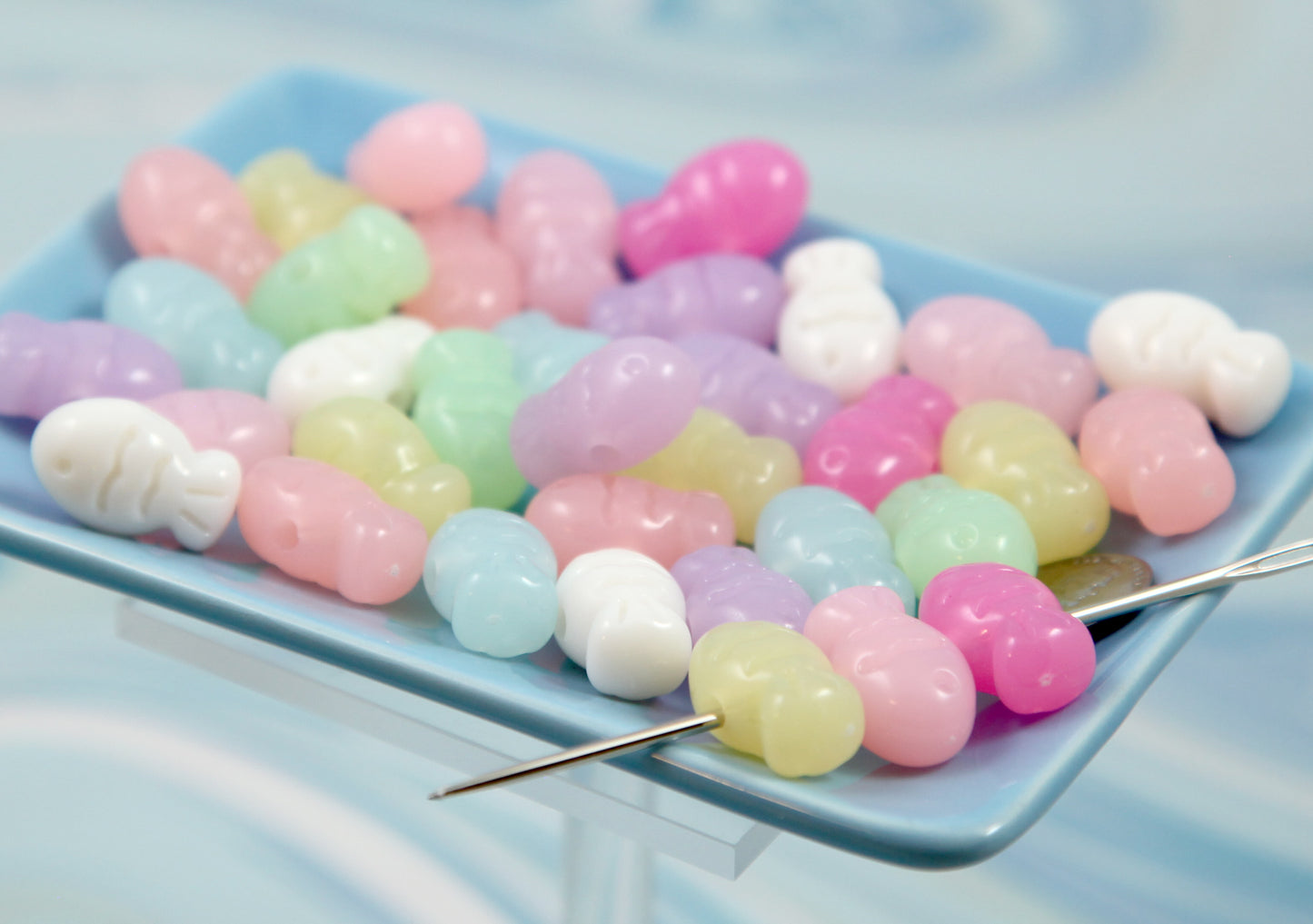 Pastel Jelly Beads - 30 pieces - 22mm Little Fish Beads - Cute Pastel Jelly Color Fishes Resin or Acrylic Beads