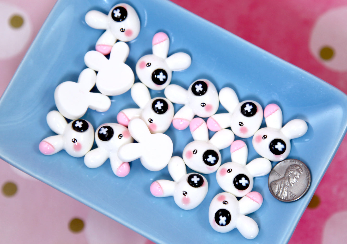 Bunny Flat Backs - 12 pieces - 20mm White Rabbit Resin or Acrylic Cabochons or Flatbacks