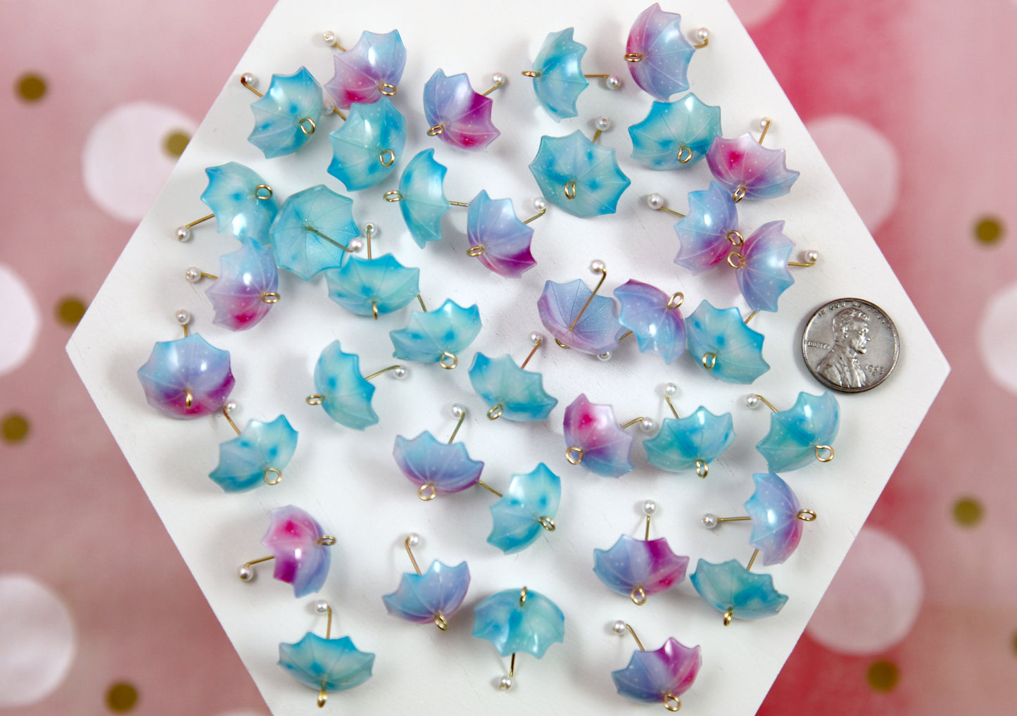 Mini Umbrella Charms - 8 pieces - 23mm Tiny Blue and Purple Shimmer Umbrellas Charm Acrylic or Plastic Pendants