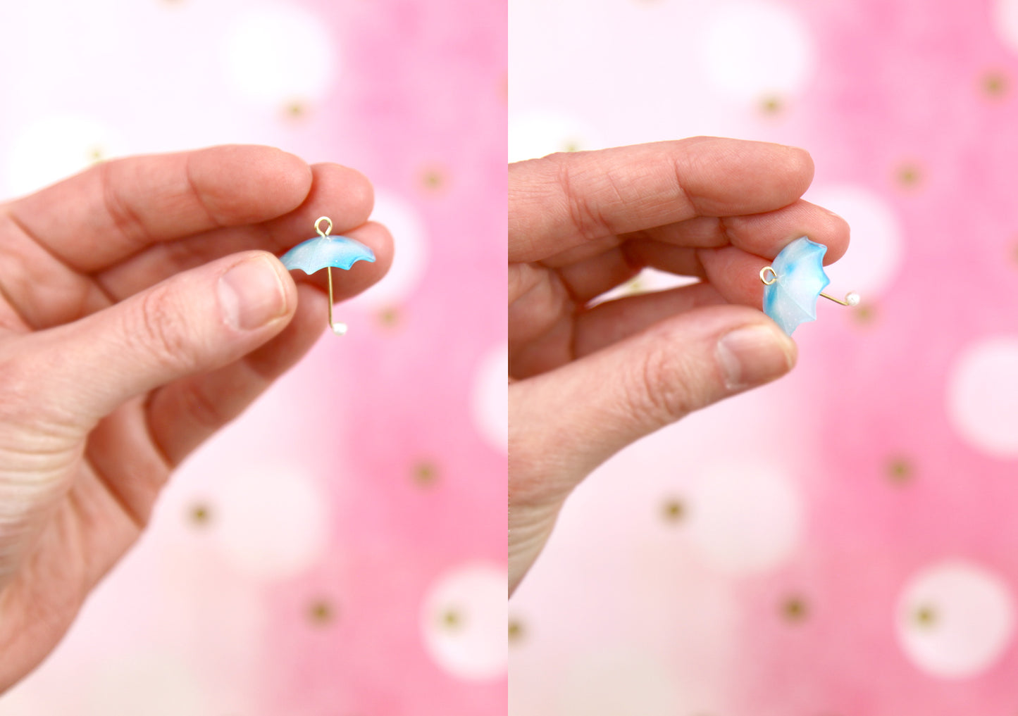 Mini Umbrella Charms - 8 pieces - 23mm Tiny Blue and Purple Shimmer Umbrellas Charm Acrylic or Plastic Pendants