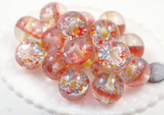 Resin Beads - 8 pieces - 23mm Coral Pink Nebula Glitter Large Chunky Resin Beads - Beads for pens or jewelry making