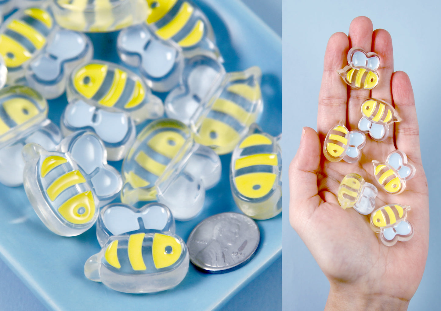 Bee Beads - 24mm Cute Bumblebee Enamel Style Acrylic Beads or Resin Beads - 10 pc set