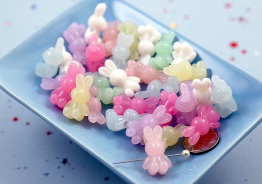Cute Bunny Beads - 20mm Pastel Jelly Bunny Rabbit Resin or Acrylic Beads - 16 pc set
