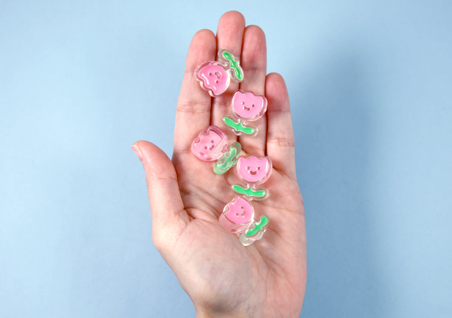 Flower Beads - 25mm Cute Happy Tulip Enamel Style Acrylic Beads or Resin Beads - 10 pc set