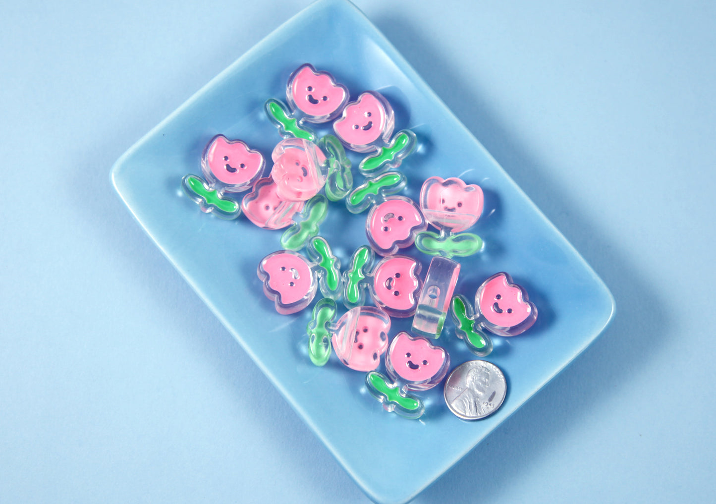 Flower Beads - 25mm Cute Happy Tulip Enamel Style Acrylic Beads or Resin Beads - 10 pc set