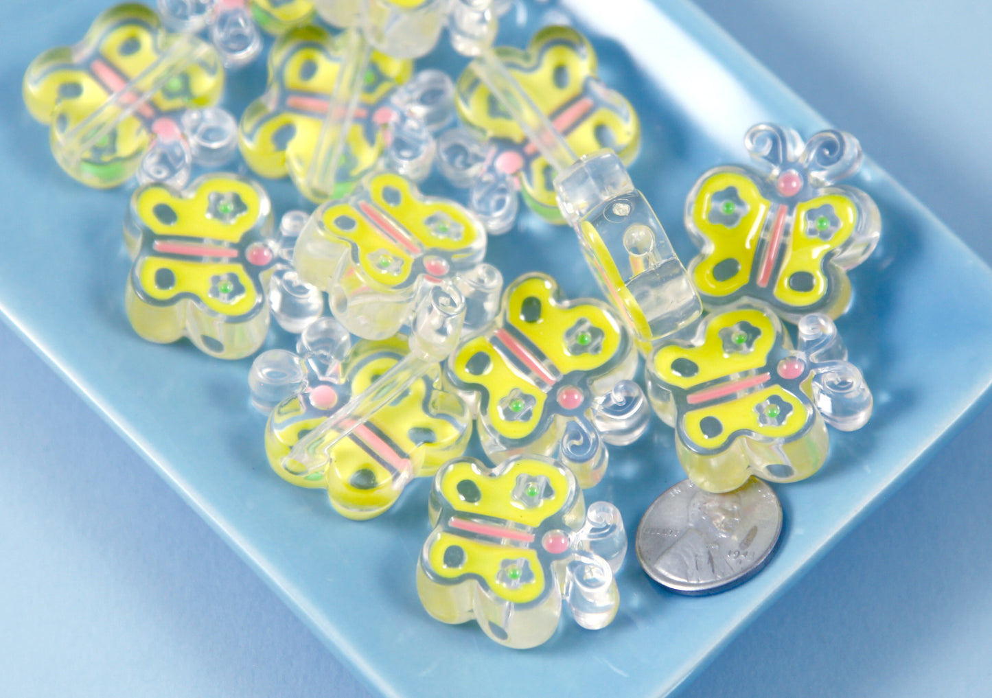 Butterfly Beads - 25mm Yellow Butterfly Enamel Style Acrylic Beads or Resin Beads - 10 pc set