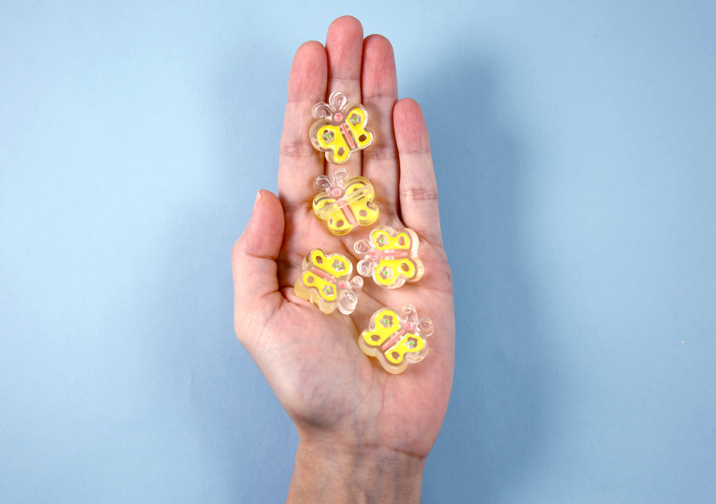 Butterfly Beads - 25mm Yellow Butterfly Enamel Style Acrylic Beads or Resin Beads - 10 pc set