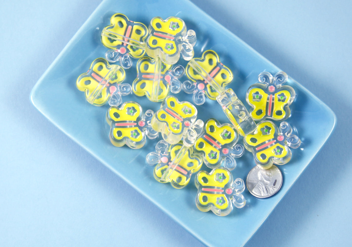 Butterfly Beads - 25mm Yellow Butterfly Enamel Style Acrylic Beads or Resin Beads - 10 pc set