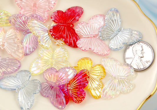 Butterfly Charms - 40 pieces - 26mm AB Iridescent Butterfly Resin or Acrylic Plastic Charms or Pendants