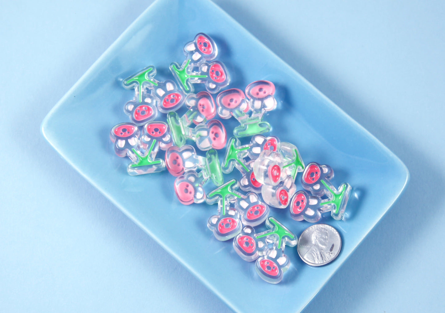 Cute Beads - 26mm Bear Bunny Cherry Enamel Style Acrylic Beads or Resin Beads - 10 pc set