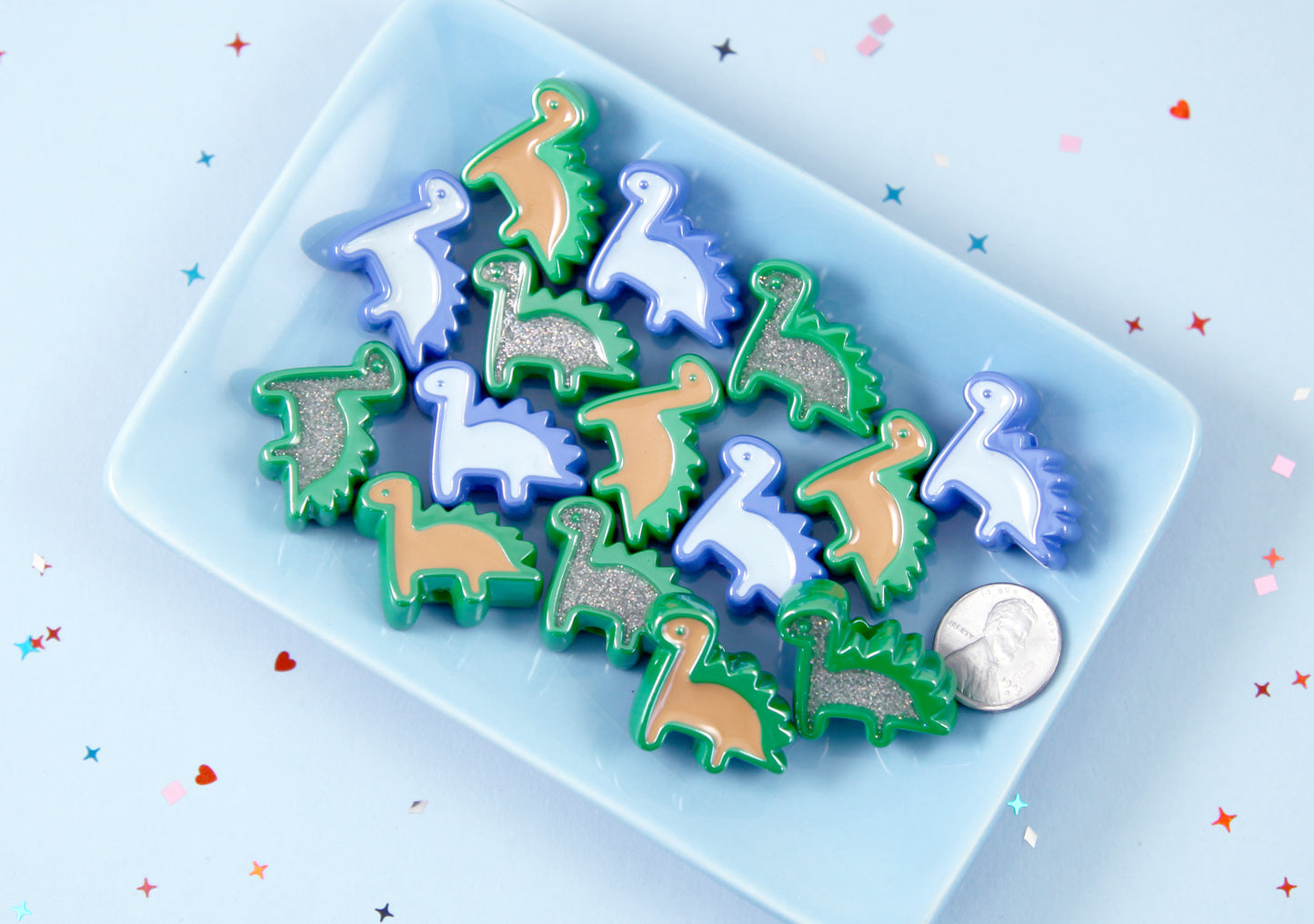 Dinosaur Beads - 26mm Cute Dino Enamel Style Acrylic Beads or Resin Beads - 9 pc set