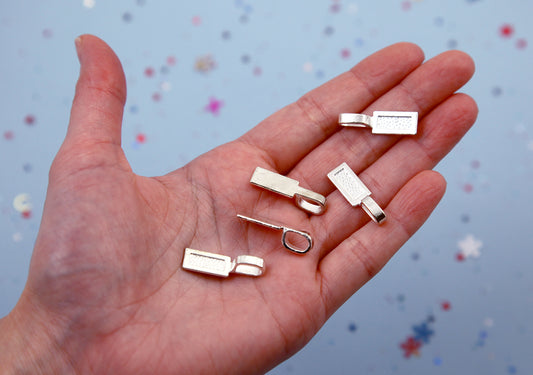 Long Bails - 26mm Rectangle Shaped Silver Color Glue-On Bails - make cabochons into charms - 30 pc set