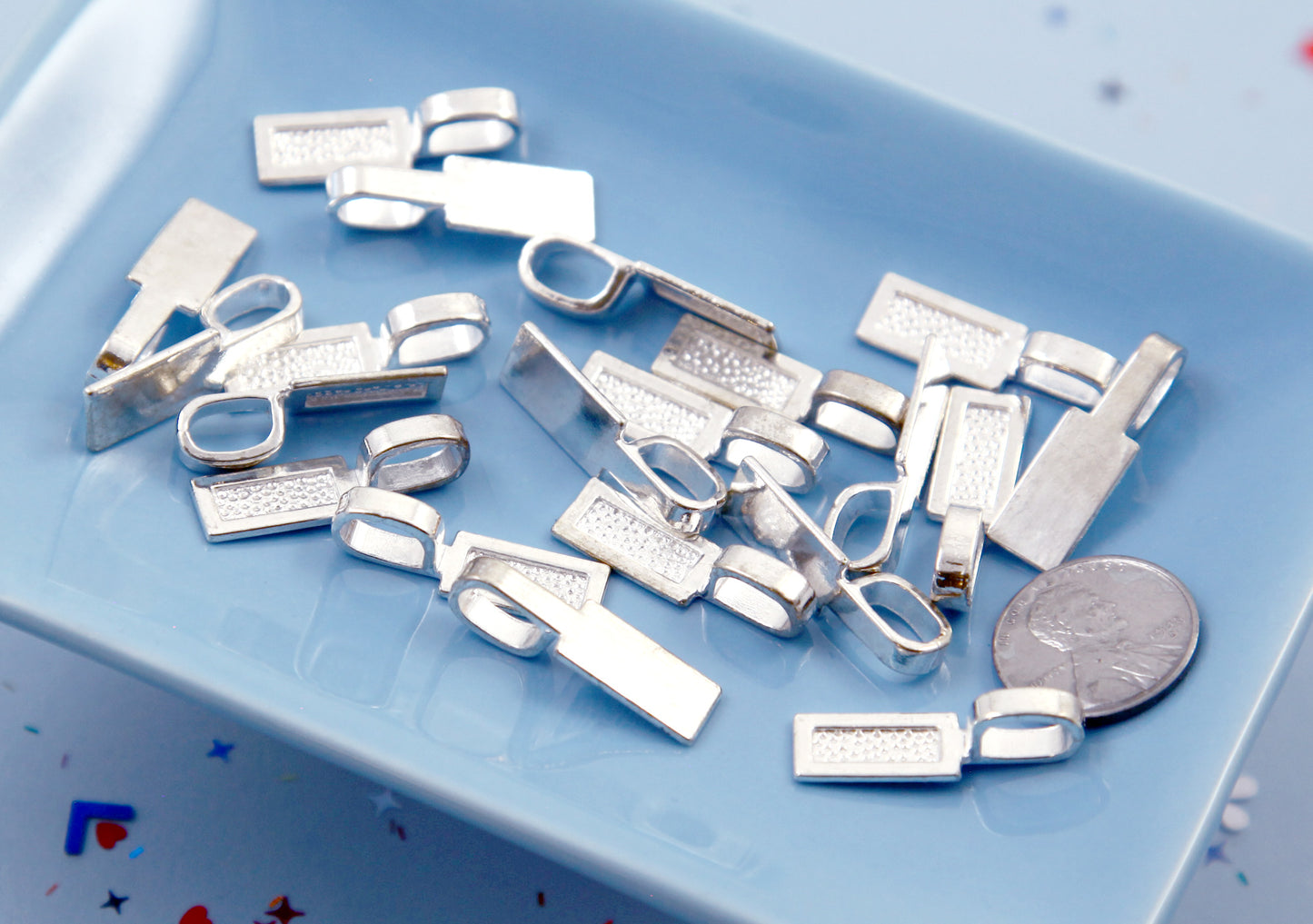 Long Bails - 26mm Rectangle Shaped Silver Color Glue-On Bails - make cabochons into charms - 30 pc set
