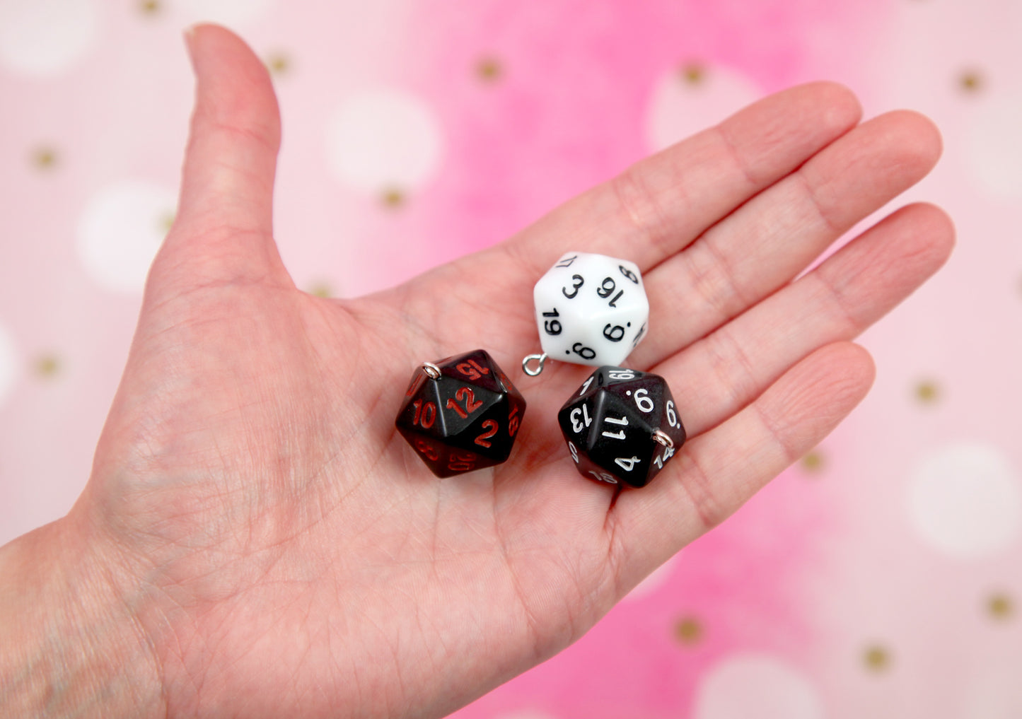D20 Charms - 6 pieces - 20mm Polyhedral Dice Charms D12 D16 DND Pendants - Resin or Acrylic Pendants - Easily make Jewelry