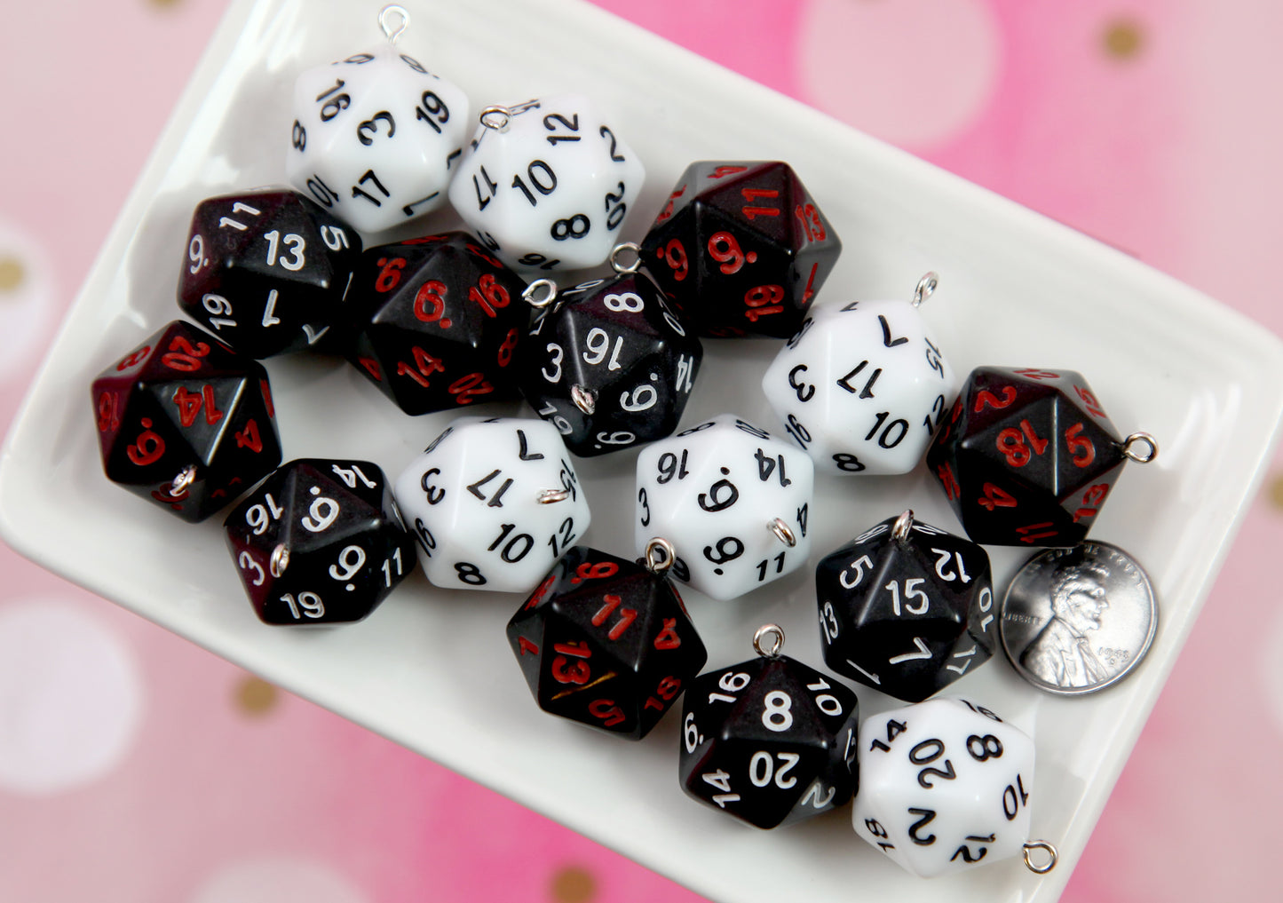 D20 Charms - 6 pieces - 20mm Polyhedral Dice Charms D12 D16 DND Pendants - Resin or Acrylic Pendants - Easily make Jewelry