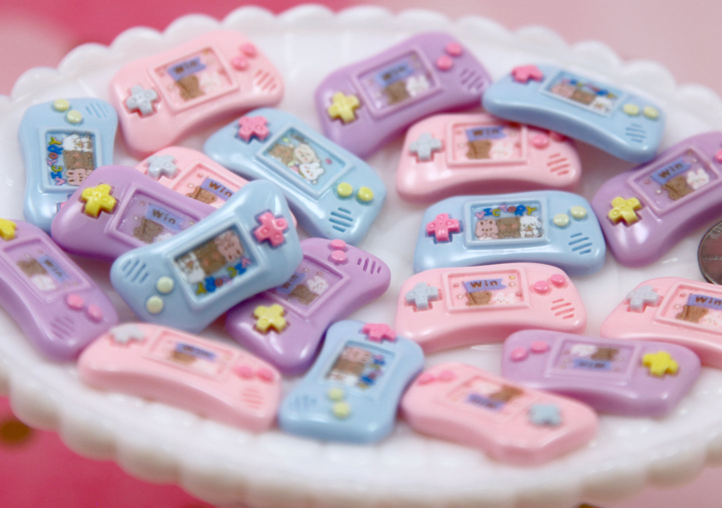 Video Game Flat Backs - 12 pieces - 29mm Pastel Videogame Retro Portable Console Resin or Plastic Cabochons
