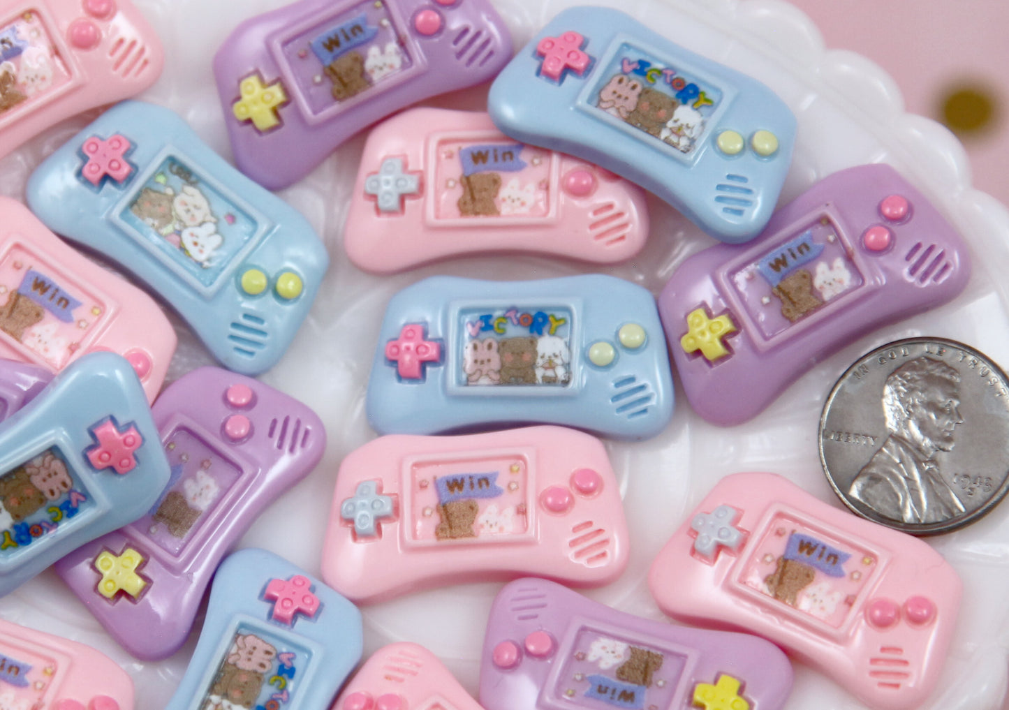 Video Game Flat Backs - 12 pieces - 29mm Pastel Videogame Retro Portable Console Resin or Plastic Cabochons