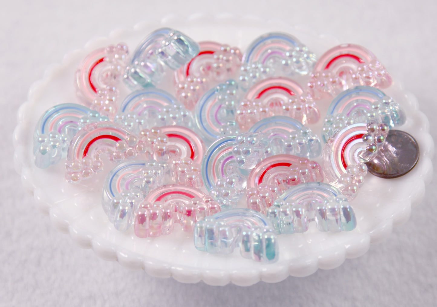 Cute Pastel Beads - 30mm Translucent AB Pastel Rainbow and Clouds Shape Acrylic or Resin Beads - 8 pc set