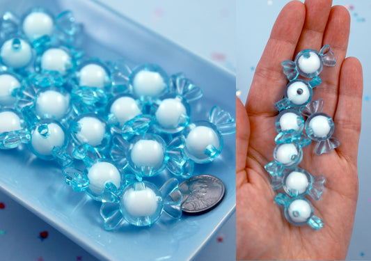 Candy Beads - Blue - 30mm Big Pastel Candies Wrapped Candy Shape Acrylic or Resin Beads - 20 pc set