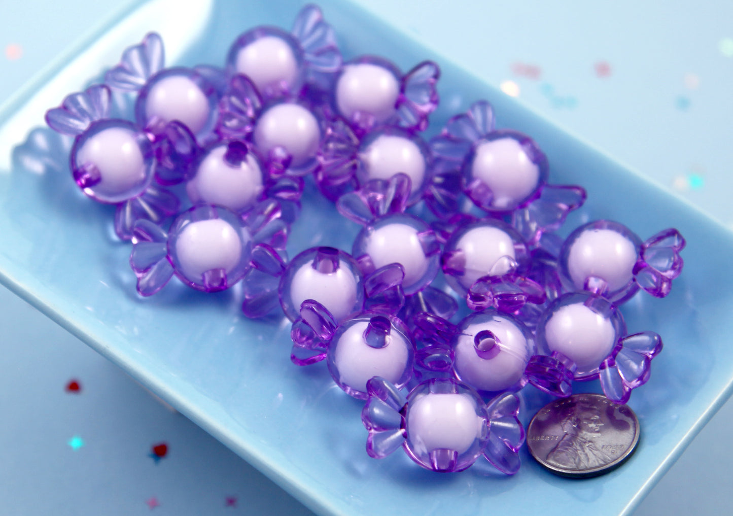 Candy Beads - Purple - 30mm Big Pastel Candies Wrapped Candy Shape Acrylic or Resin Beads - 20 pc set