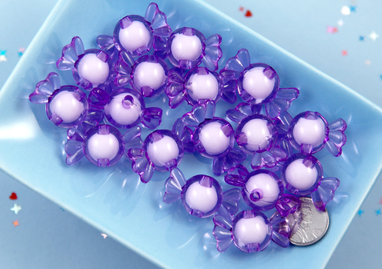 Candy Beads - Purple - 30mm Big Pastel Candies Wrapped Candy Shape Acrylic or Resin Beads - 20 pc set