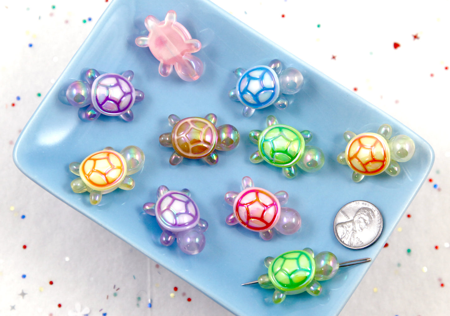 Turtle Beads - 30mm AB Cute Turtle Resin or Acrylic Beads - 8 pc set