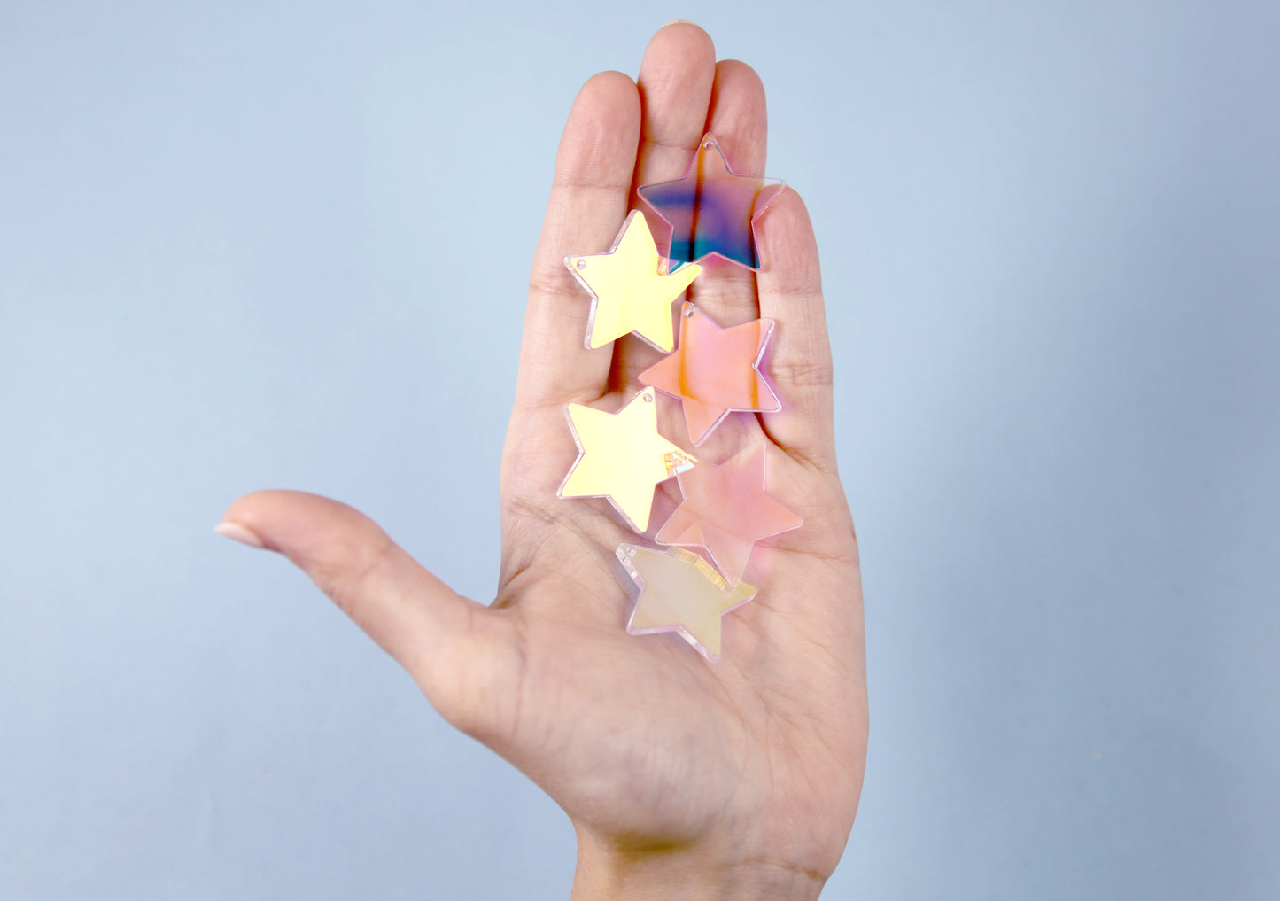 Holographic Star Charms - 30mm Color Shift Stars Resin Charms - 6 pc set