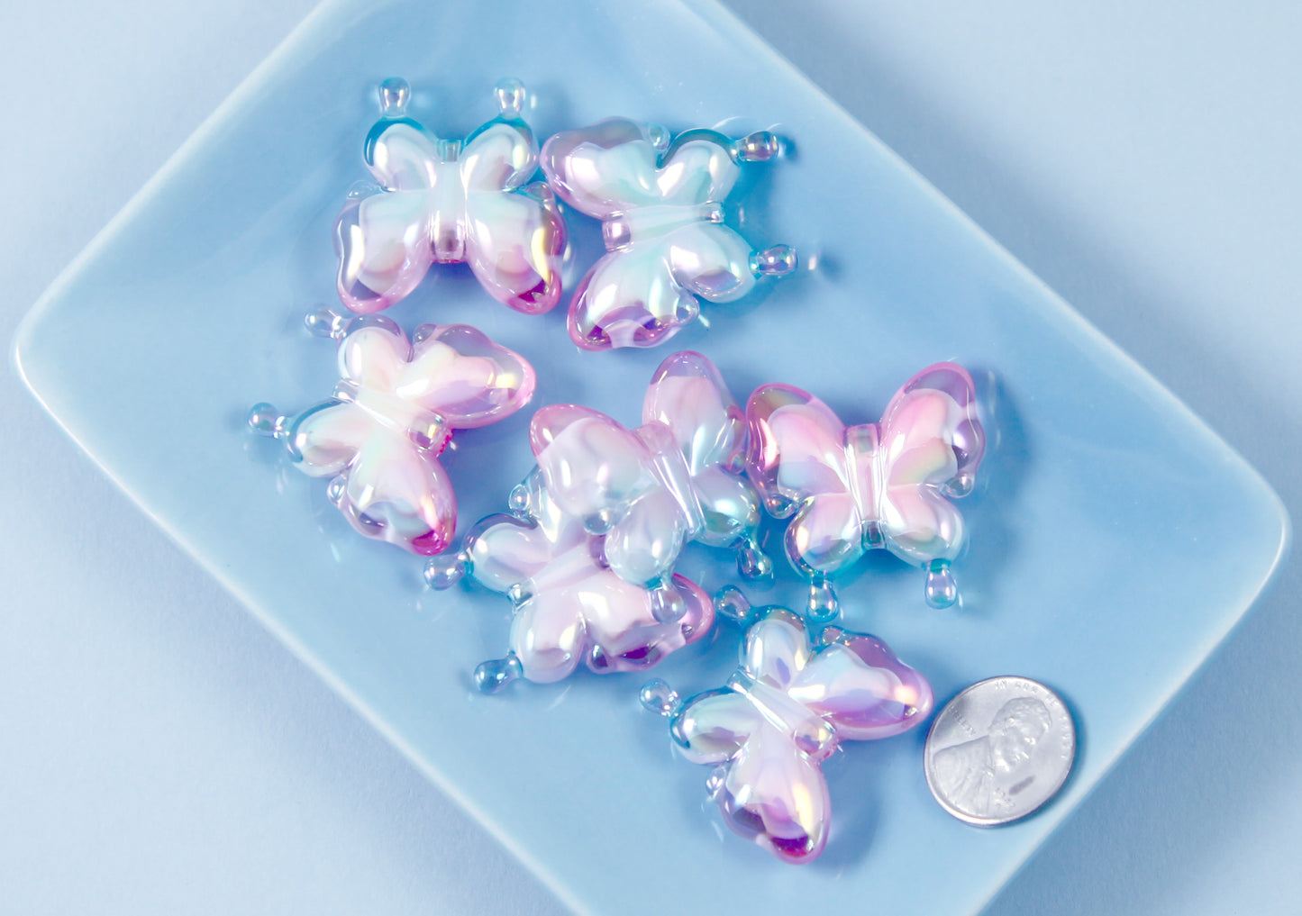 Butterfly Beads - 30mm Pastel Pink and Blue Gradient AB Butterfly Iridescent Acrylic Beads or Resin Beads - 6 pc set
