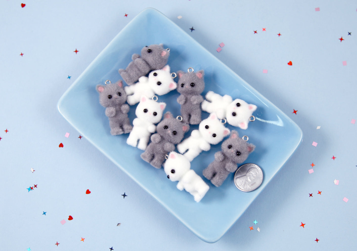 Cute Kitten Charms - 35mm Mini Fuzzy Kitty Cat Pendant Kawaii Acrylic or Plastic Charms - 2 pc set