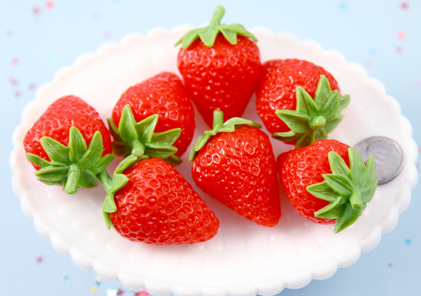 Fake Strawberry - 40mm Super Realistic Fake Strawberries Soft Silicone Strawberry or Resin Cabochons - 2 pc set