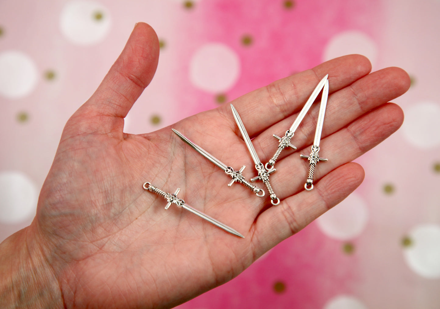 Sword Charms - 12 pieces - 58mm Metal Miniature Sword Charm - Silver Color Metal Alloy Pendant