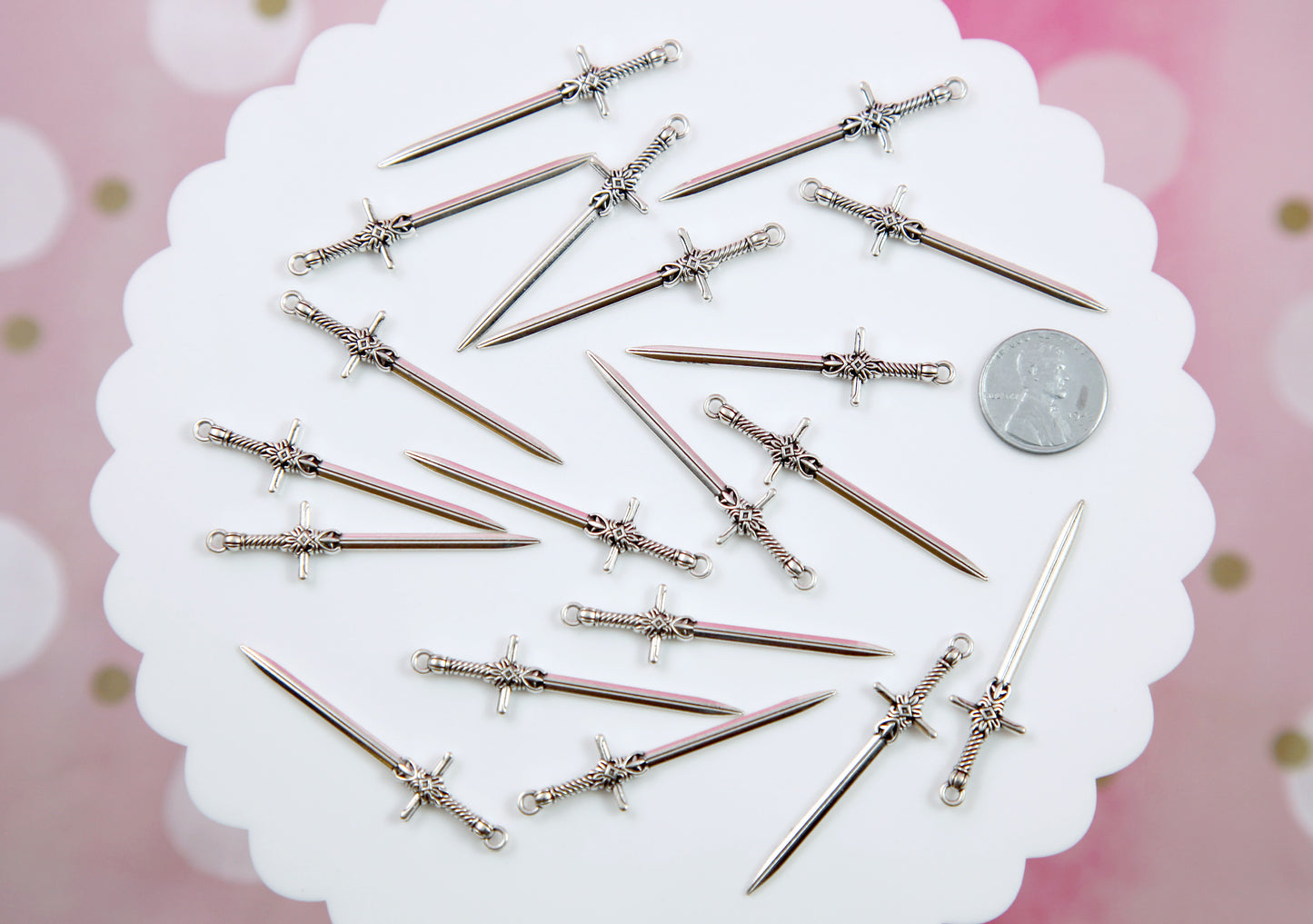 Sword Charms - 12 pieces - 58mm Metal Miniature Sword Charm - Silver Color Metal Alloy Pendant