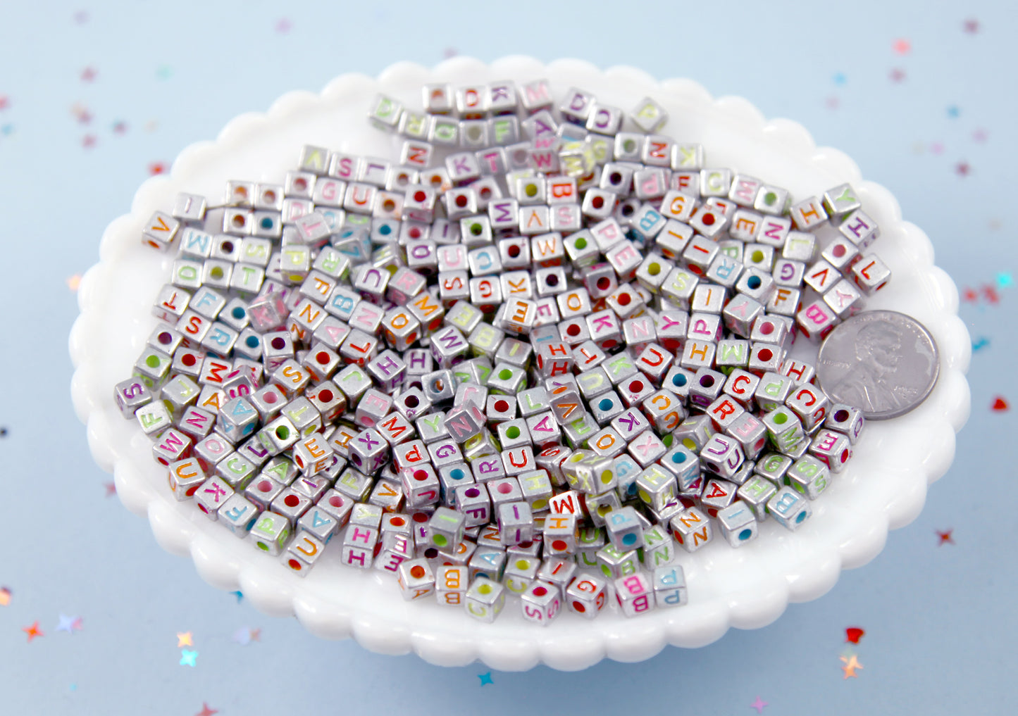 5mm Super Tiny Metallic Enamel Cube Shaped Alphabet Acrylic or Resin Beads - 500 pc set