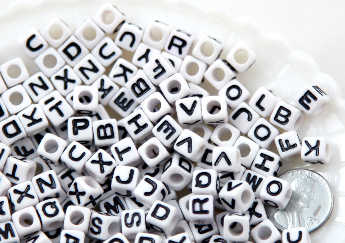 Letter Beads 7mm Small Cube Square White Alphabet Acrylic or Resin Beads 300 pc set