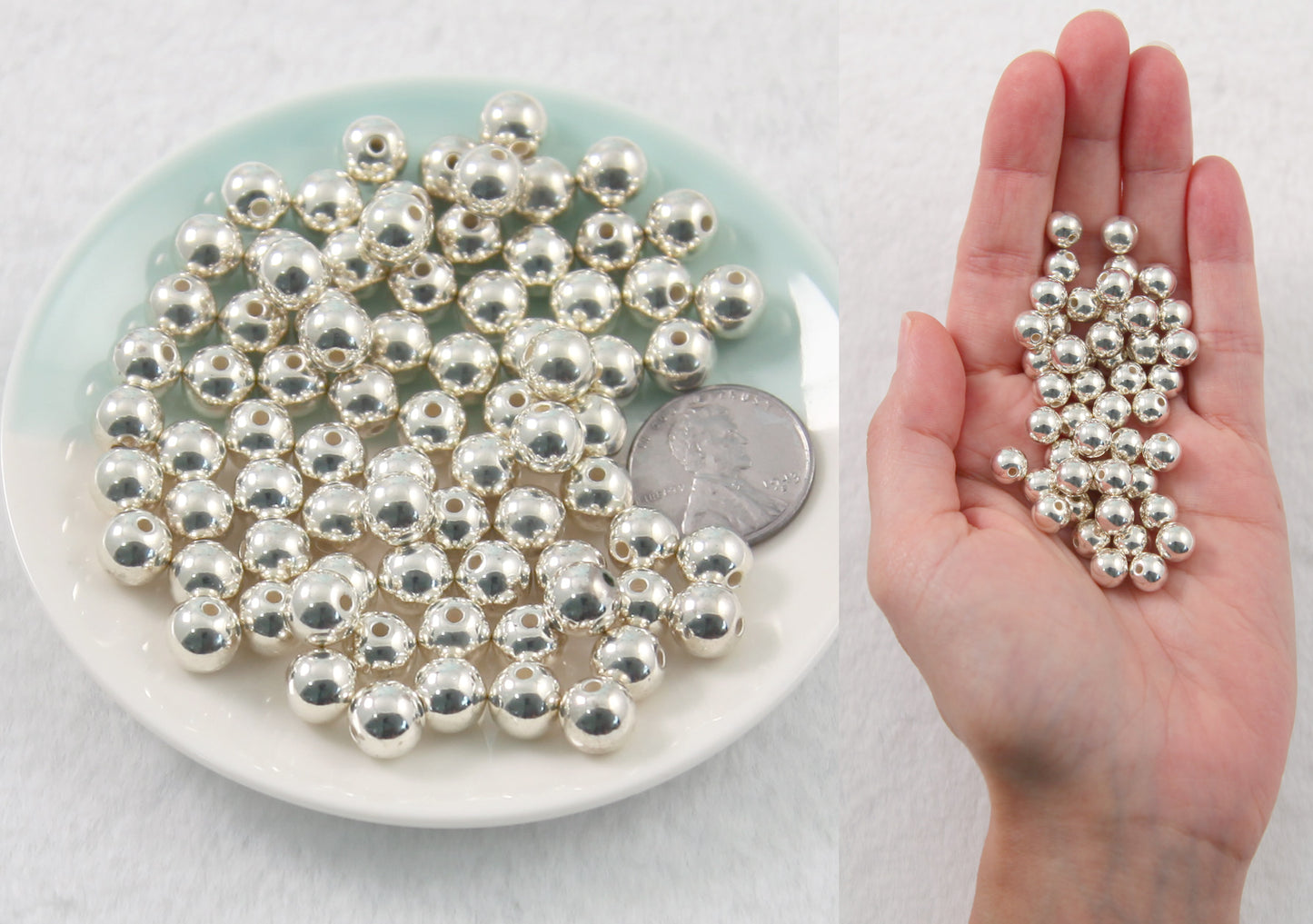 Electroplated Round Beads - 100 pcs - 8mm Electroplated Silver Plastic Spacer Beads - Super Lightweight - Easily to use in jewelry