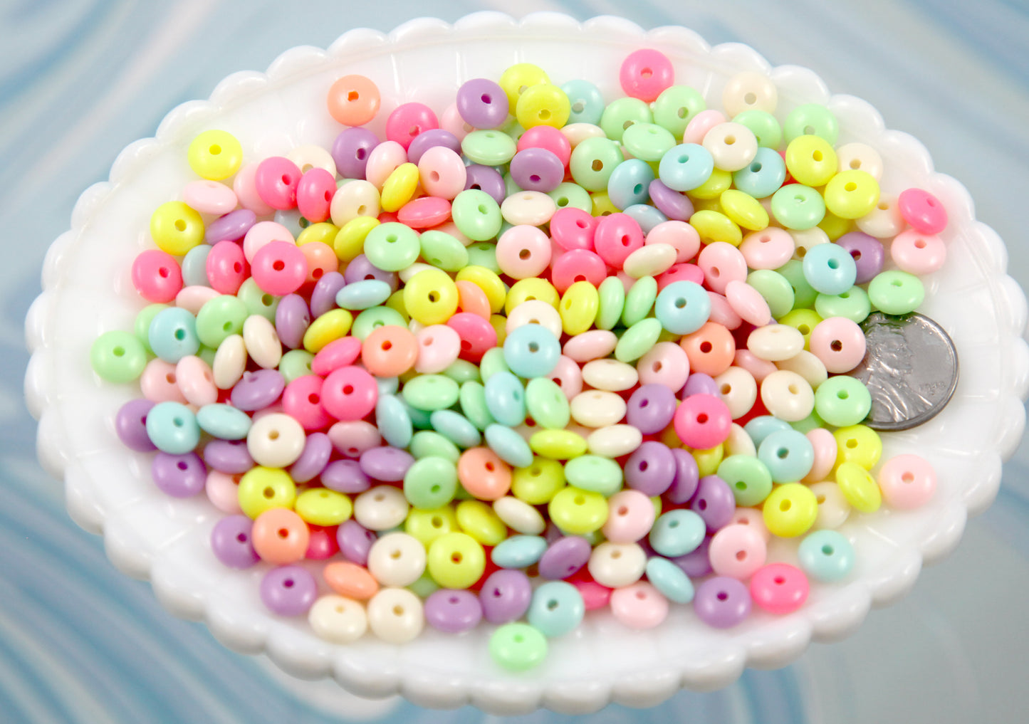 Candy Necklace Beads - 8mm Tiny Candy Color Rondelle Pastel Disc Shaped Faux Candies Acrylic or Plastic Beads (200 pieces)