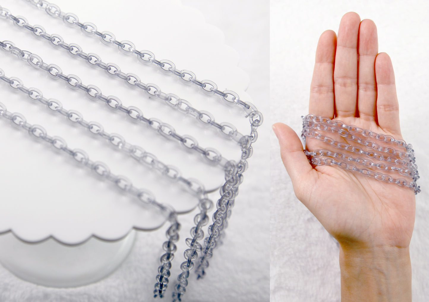 Transparent Black Gray Plastic Chain - 8mm Perfect Acrylic or Plastic Chain - 20 inch / 50 cm length - For Necklaces and Jewelry - 3 pcs set