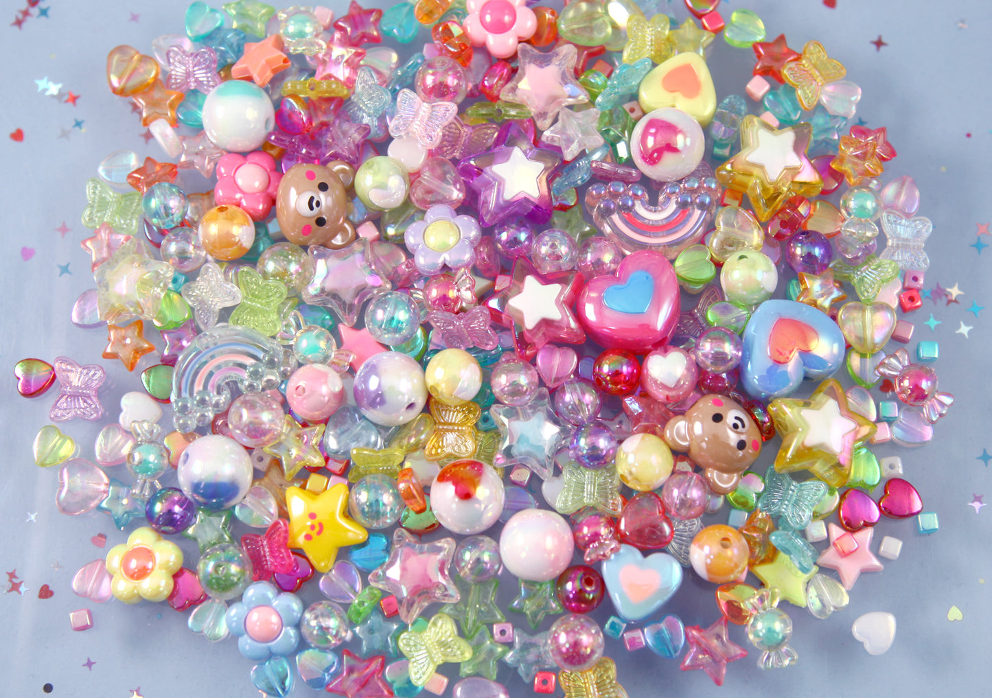 Acrylic Bead Grab Bag - AB / Iridescent Colors - Mixed Lot of Plastic Beads - great for kandi, ispy, sensory crafts, jewelry making - Over 200 pcs