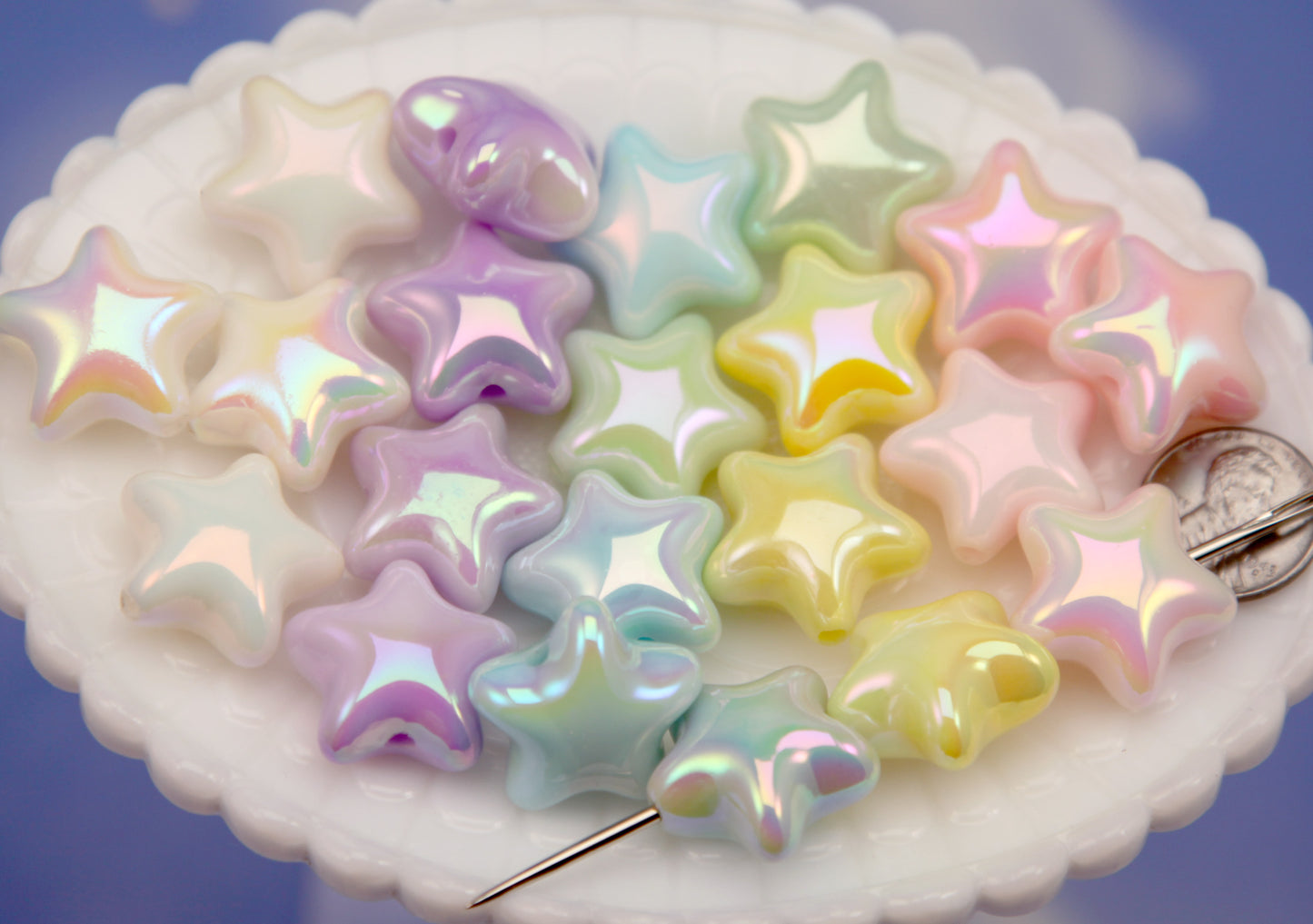 Large Pastel Star Beads (12 pcs) 19mm Chunky AB Pastel Star Beads - with Glow in the Dark Sparkles - Big Star Acrylic or Plastic Beads