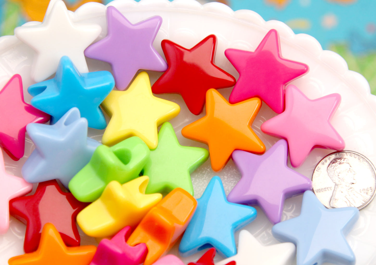 Large Hole Colorful Star Beads - 27mm Big Chunky Star Beads - Vibrant Acrylic Stars or Resin Beads (10 pieces)