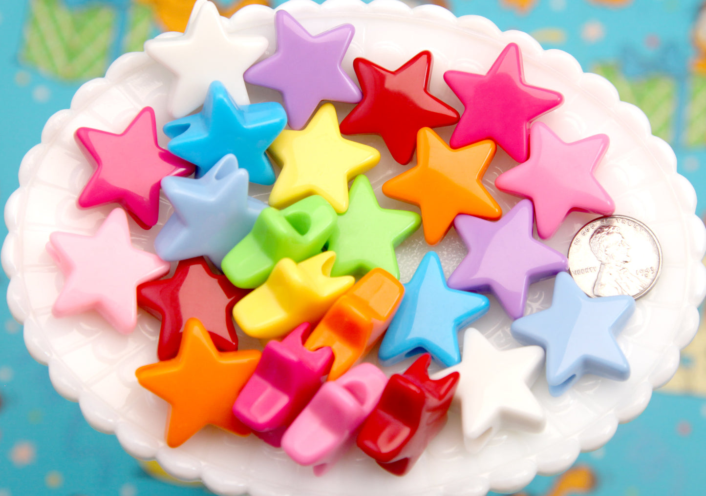 Large Hole Colorful Star Beads - 27mm Big Chunky Star Beads - Vibrant Acrylic Stars or Resin Beads (10 pieces)